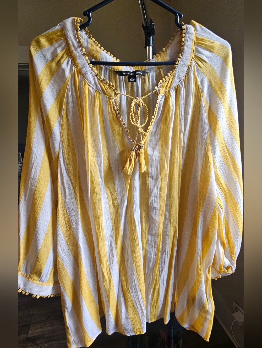 Yellow & White Striped Women’s Peasant Blouse